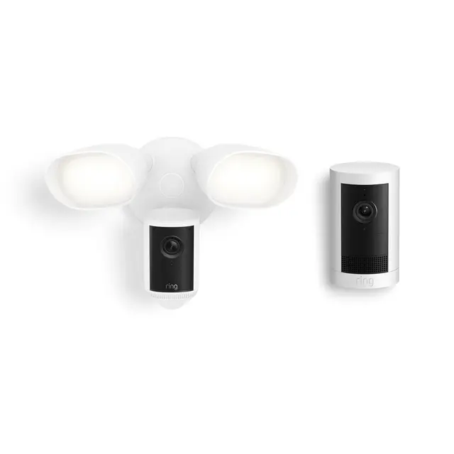 Ring Floodlight Cam Pro (for 2nd Generation) Wired + Outdoor Cam Plus Battery in White