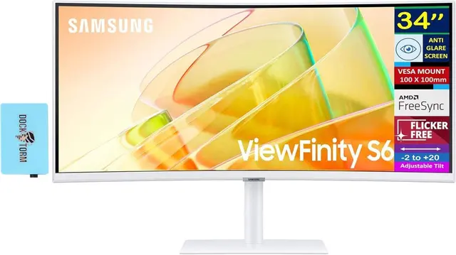 Samsung - ViewFinity S6 S65TC 34" UWQHD Curved Monitor, Anti-Glare, HDR10, Flicker free & DKZ Hub, (LS34C654TANXGO) - White