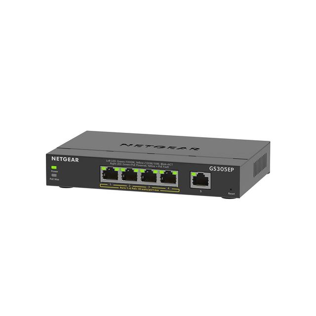 NETGEAR 5-Port Gigabit Ethernet PoE+ Plus Switch, 63W PoE Budget, Traffic Management, by NETGEAR, GS305EP