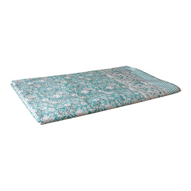 Oleander Aqua Block Print Coverlet - de-cor - Handcrafted - Blue