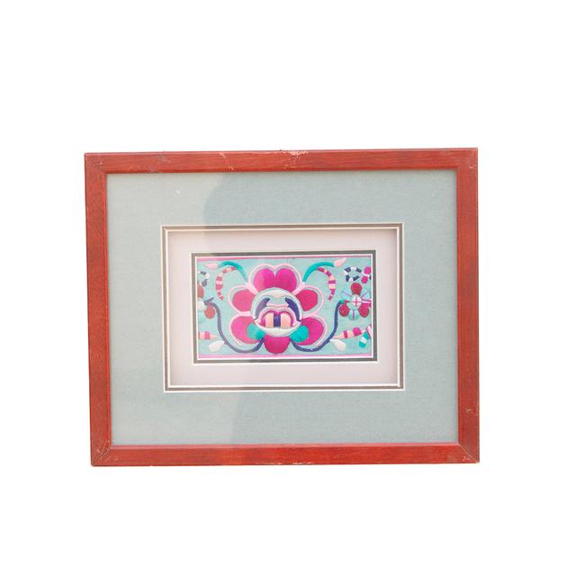 Antique Asian Embroidery Framed Art - de-cor - Blue