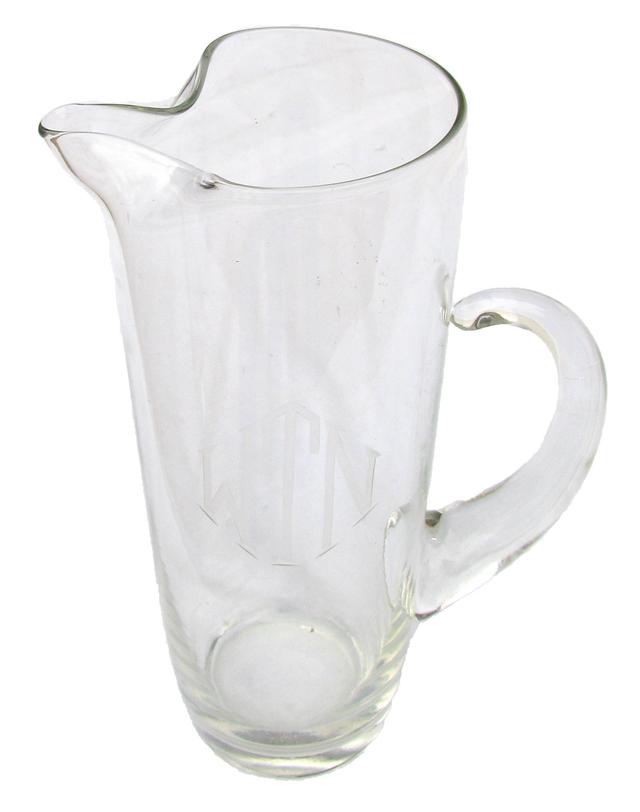 Mid-Century Monogrammed Cocktail Pitcher - Chez Vous - Clear
