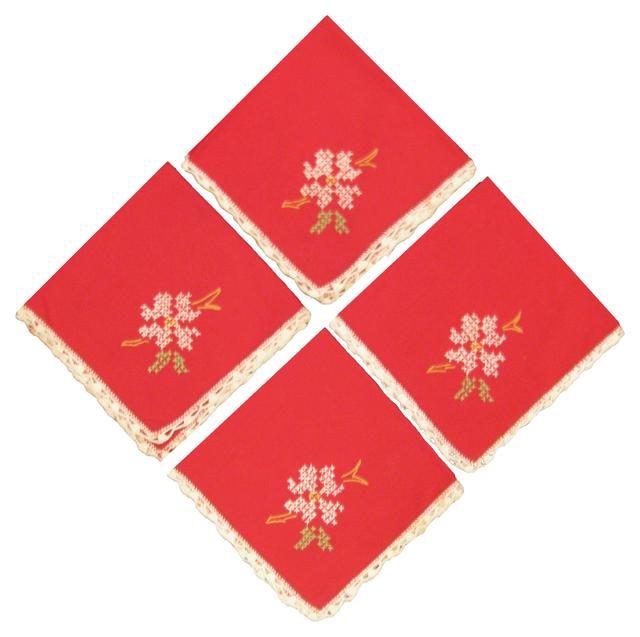 Red Cross-Stitch Napkins - Set of 4 - Chez Vous