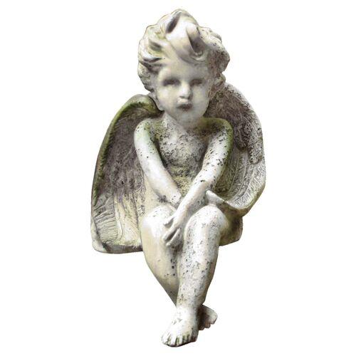 15" Meditation Cherub - White Moss - Beige