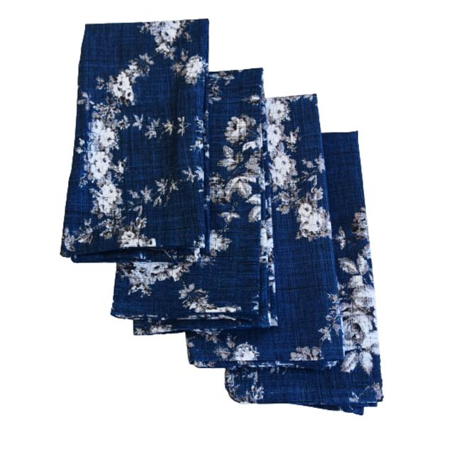 French Country Floral Toile Napkins - Set of 4 - Blue