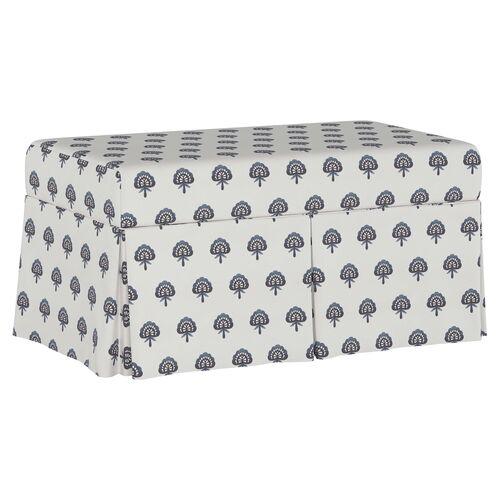 Hayworth Storage Bench - Floral Indigo - Handcrafted in the USA - Blue | Couch, Sofa, Settee, Storage Space