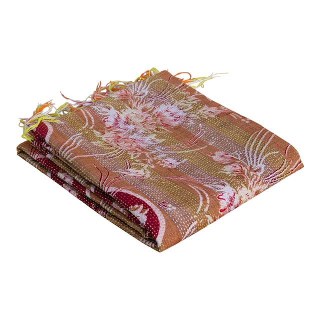 Floral Silk Kantha Throw - de-cor - Brown