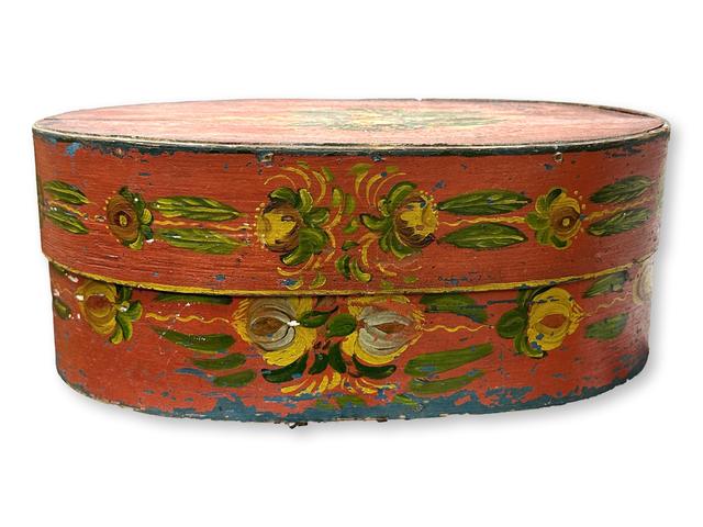 Antique Tole Painted Bride's Box - New England Mercantile - Red