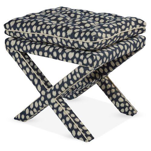 Dalton Pillow-Top Ottoman - Indigo Spots | Cushion, Bolster - Blue | Footstool, Footrest, Low Seat - Ideal Storage, Decor, Furni