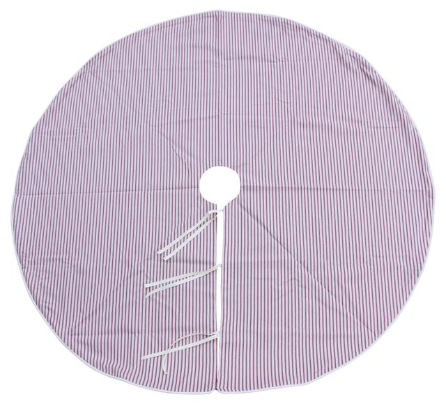 Red & Cream Ticking Christmas Tree Skirt