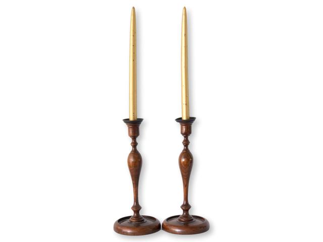 English Georgian Turned Candlesticks - Pr - New England Mercantile - Brown | Candle Stand, Candle Holder - Ideal For Decoration,