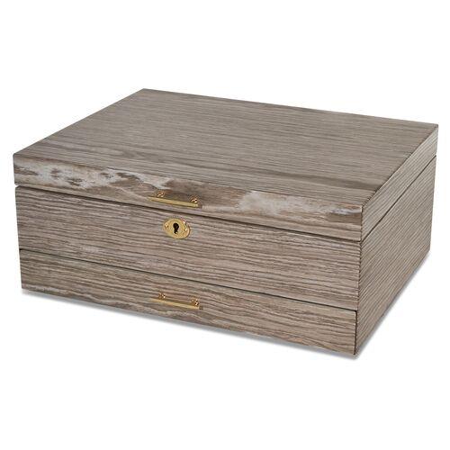 13" Prescott Jewelry Box with Drawer - Taupe/Gold