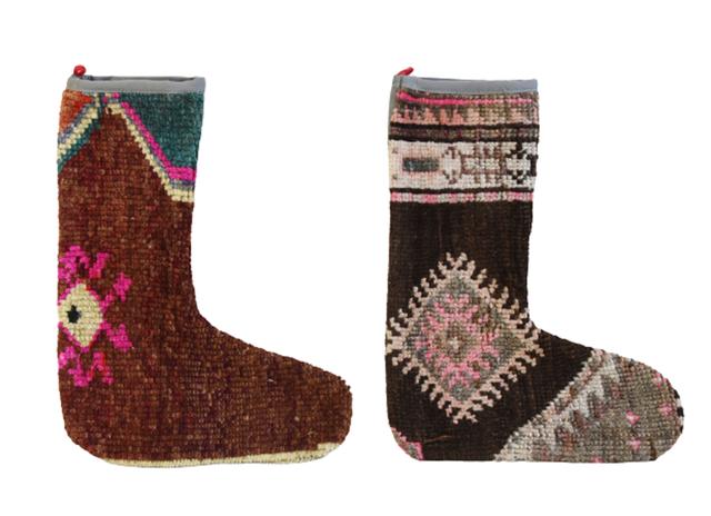 Christmas Stockings Turkish Carpet Set of 2 - Brown