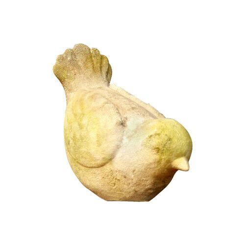 9" Roof Bird Looking - White Moss - Yellow