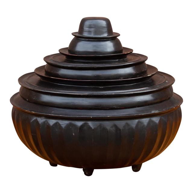 Antique Burmese Lacquer Monk Bowl Set - de-cor - Black
