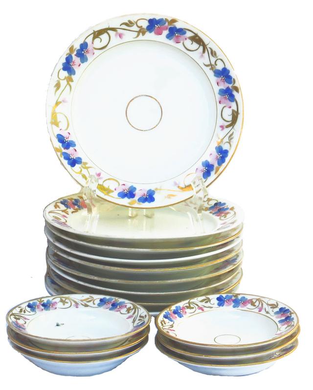 Antique Handpainted Porcelain China Set of 15 - Chez Vous - Blue