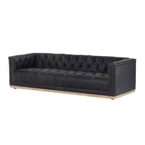 Dakari 95' Sofa - Distressed Black Leather | Couch, Settee - Comfortable, Durable