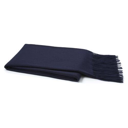 Lush Cashmere-Blended Throw - Navy - Brown, Fringed