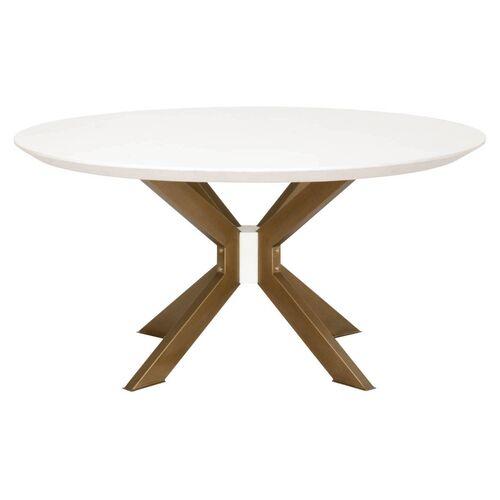 Kate 60" Round Dining Table - Ivory/Brass | Dinner Table, Family Table