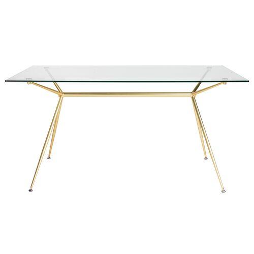 Flynn 60" Dining Table/Desk - Brushed Gold/Clear | Dinner Table, Family Table
