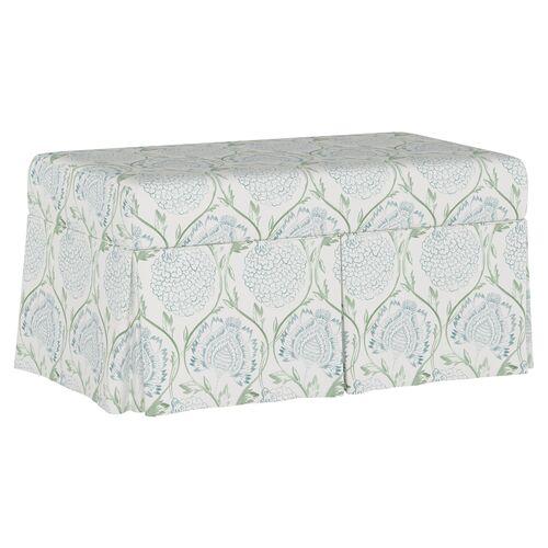 Hayworth Storage Bench - Ranjit Floral - Handcrafted in the USA - Green | Couch, Sofa, Settee, Storage Space