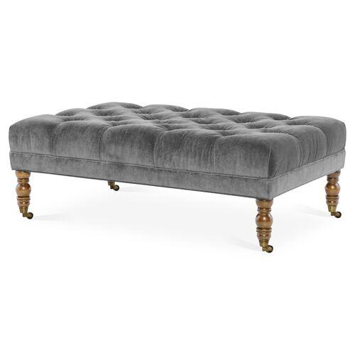 Anna Cocktail Ottoman - Velvet - Miles Talbott - Handcrafted - Gray | Footstool, Footrest, Low Seat - Ideal Storage, Decor, Furn