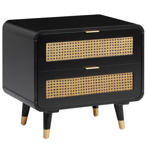 Elle Cane Nightstand - Black/Brown - Handcrafted | Night Table, Bedside Shelf - 2 Drawers, Offers Convenience, Storage, Organiza