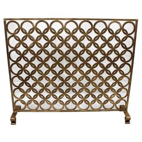38" Ariel Fireplace Screen - Antiqued Gold