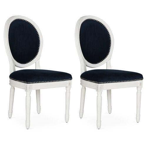 Set of 2 Hunter Side Chairs - Navy Velvet - Blue | Dining Chairs, Accent Chairs - Comfortable, Durable