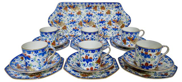 1930s English Art Deco Dessert Set - The Emporium Ltd. - Blue