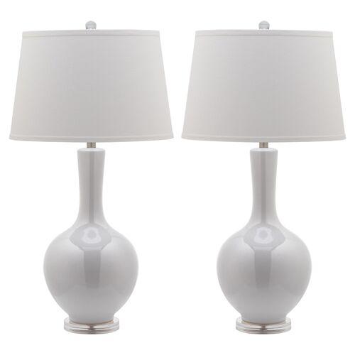 Set of 2 Blanche Table Lamps | Desk Lamp, Bedside Lamp - White
