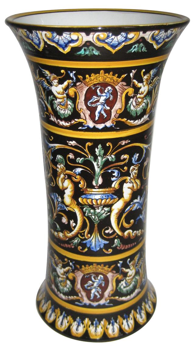 Antique Gien French Faience Vase - The Emporium Ltd. - Black