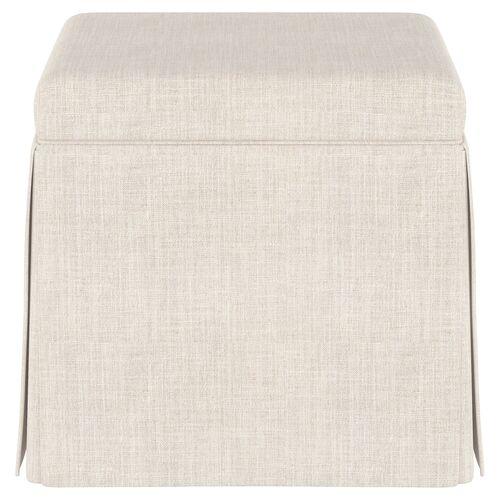 Anne Linen Skirted Storage Ottoman - Handcrafted - Beige | Footstool, Footrest, Low Seat - Ideal Storage, Decor, Furniture