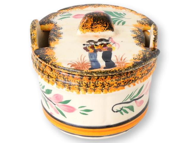 Vintage Quimper Faience Butter Tub - New England Mercantile - Orange