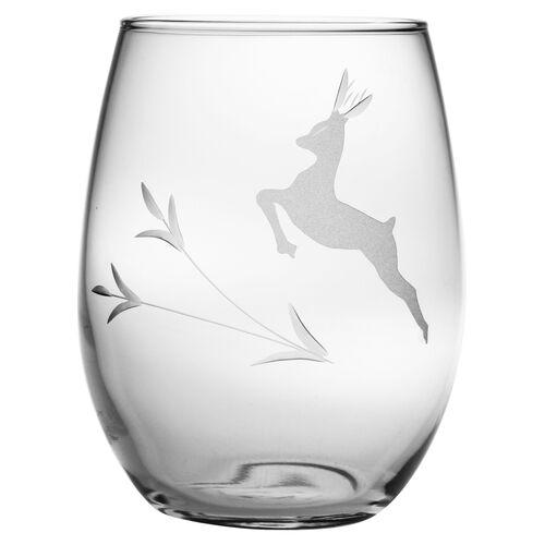 Deer - Stemless Wine - 21oz - Set of 4 - Clear