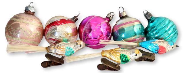 Midcentury Mercury Glass Ornaments - 8 Pc - Rose Victoria - Pink