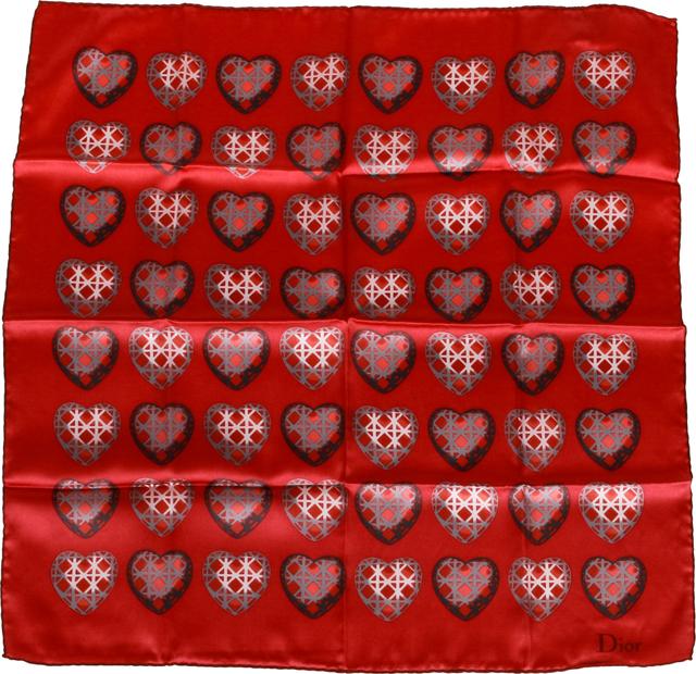 Dior rust hearts small scarf silk cotton - Vintage Lux - Red