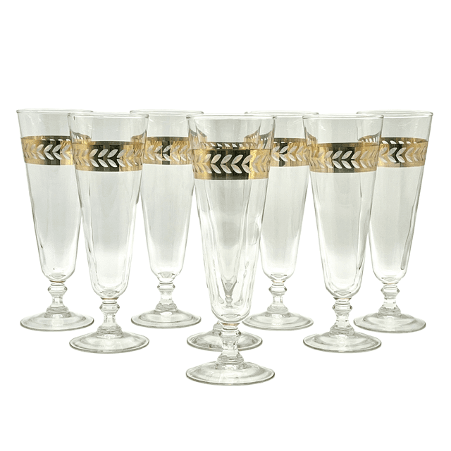 C. 1960s 22K Gold Leaf Banded Pilsners - Pilar Collection - Clear