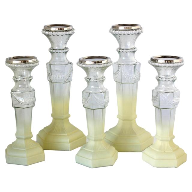 French Mercury Glass Candle Holders - Set of 5 - The Queens Landing - Yellow