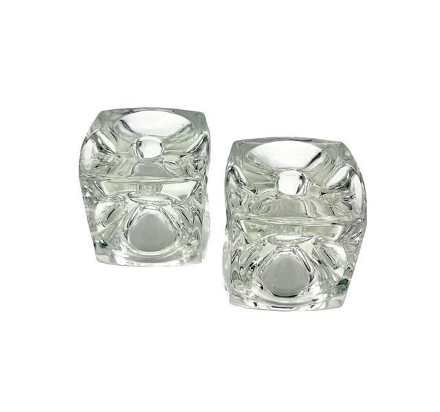 C. 1960s Crystal Cube Candle Holders - Pilar Collection - Clear