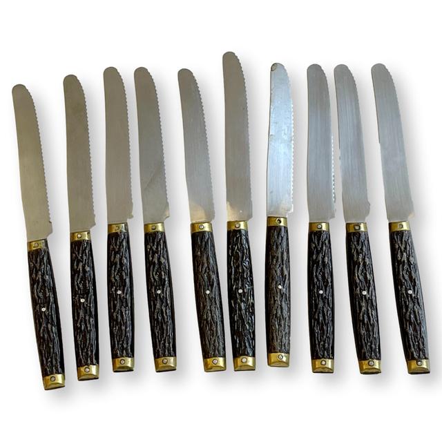 French Faux Horn Handled Knives,`10Pcs - New England Mercantile - Brown