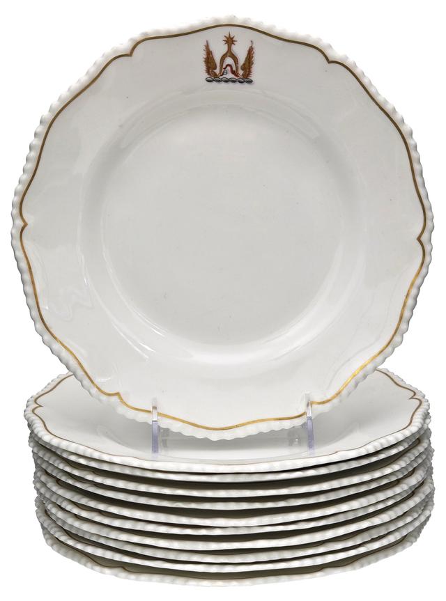 Antique Worcester Crested Plates Set of 12 - Rose Victoria - White