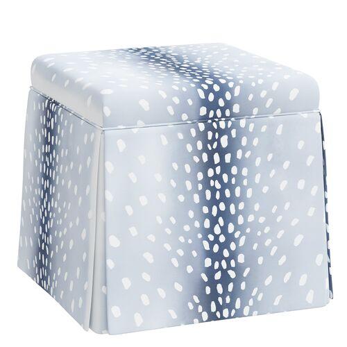 Anne Skirted Storage Ottoman - Fawn Stripe - Blue | Footstool, Footrest, Low Seat - Ideal Storage, Decor, Furniture