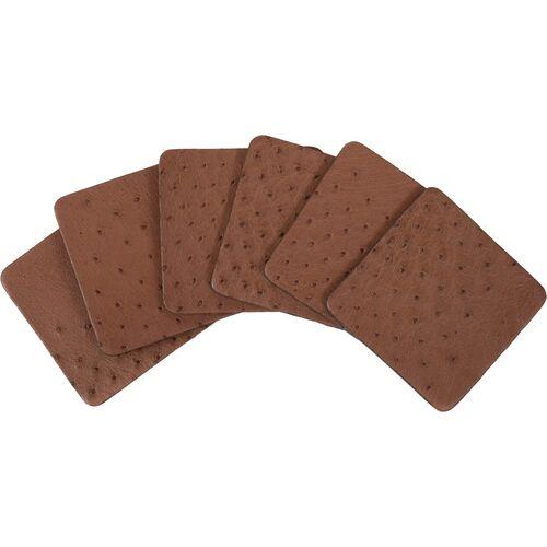 Set of 6 Ostrich Leather Coasters - Brown - Ngala Trading Co.