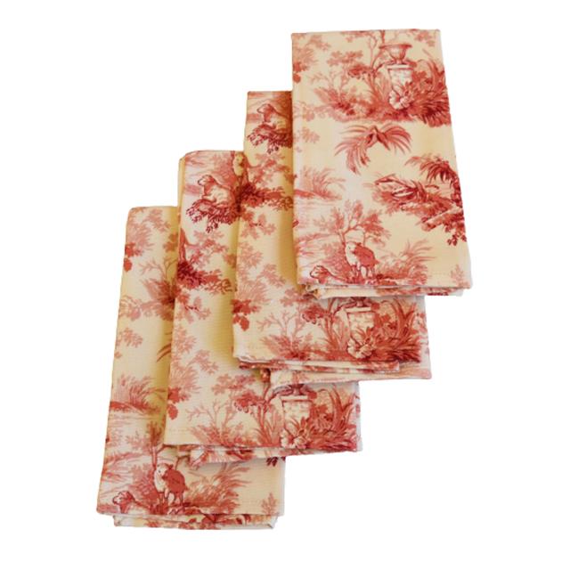 French Country Floral Toile Napkins - Set of 4 - Red