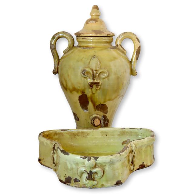 Large Antique French Lavabo / Outdoor Bowl - Rose Victoria - Yellow