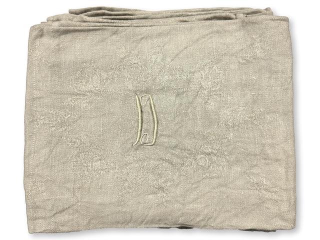 Antique French "D" Linen Napkins Set of 9 - Rose Victoria - Beige