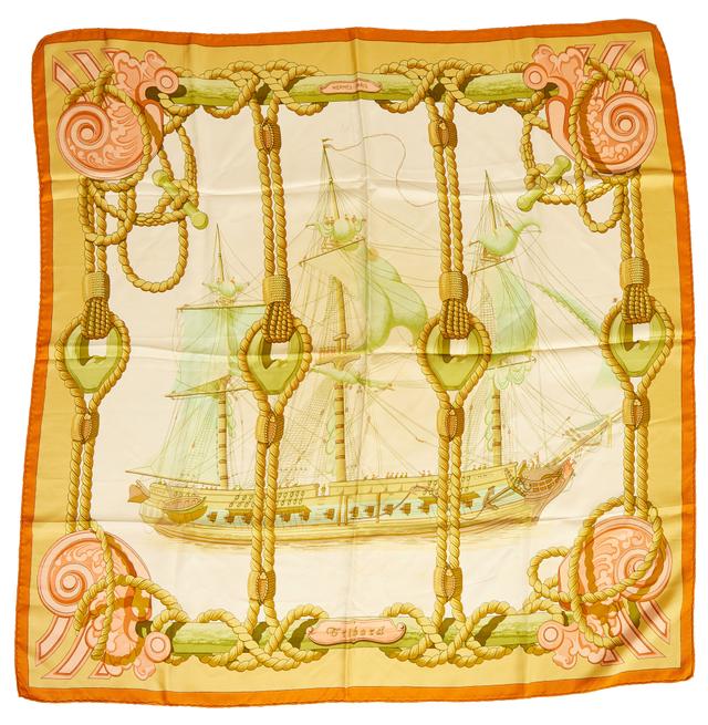 Hermï¿½ï¿½ï¿½ï¿½s 90cm Silk Twill Tribord Scarf - Vintage Lux - Orange