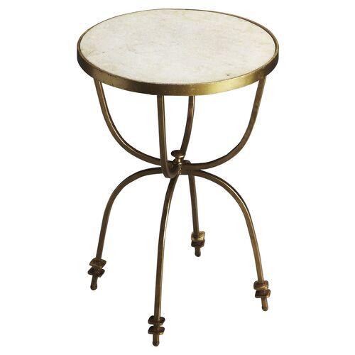 Riley Marble Top Side Table - Gold - Handcrafted - White | End Table, Occasional Table, Small Table - Made of Marble, Made of Ir