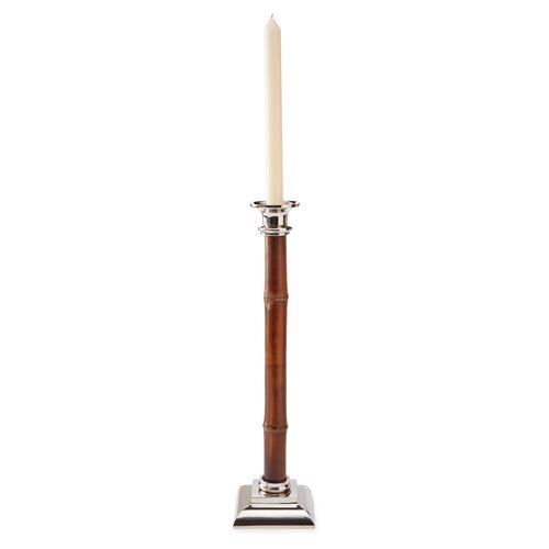 16" Bamboo Candlestick - Brown/Silver | Candle Stand, Candle Holder - Ideal For Decoration, Lighting, Gifting